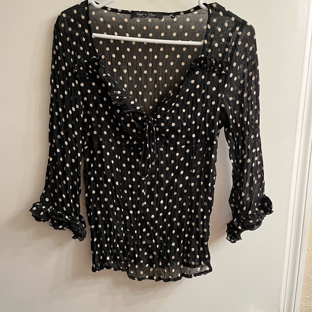 Black Sheer Polka Dot shirt/skirt
Small Side of shirt needs sewing..